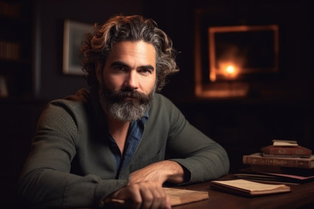 portrait of a handsome male writer in his officeの素材