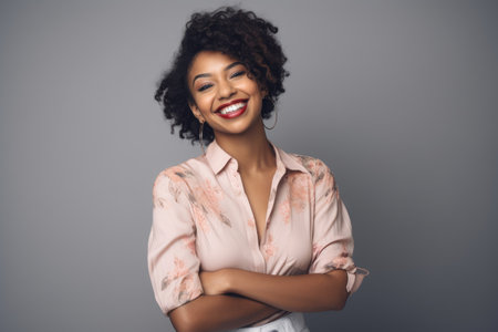 cropped shot of an attractive young woman smiling with her hands on her hipsの素材