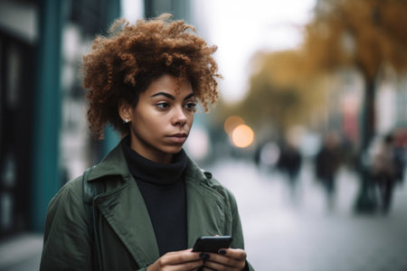 portrait of a young woman using her cellphone in the cityの素材