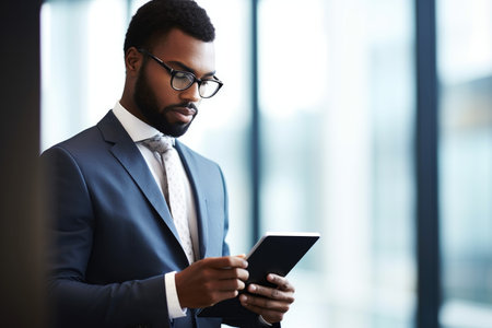 shot of a young businessman using a tablet at workの素材