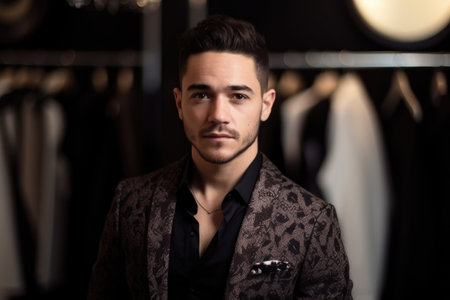 fashion, luxury and designer with unknown man in studio for exclusive clothing or topの素材