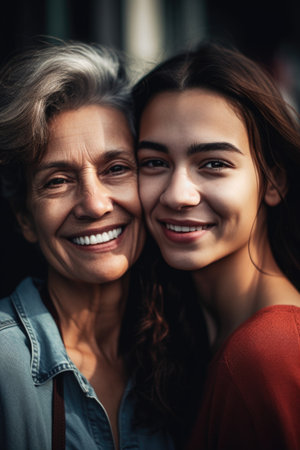 cropped shot of a young woman and her motherの素材