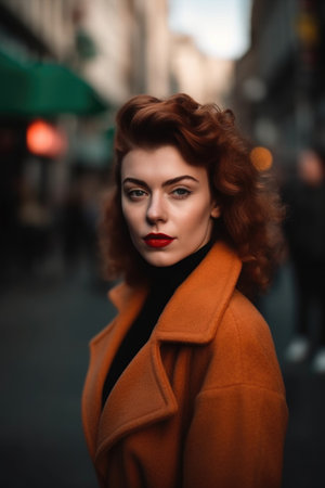 portrait of an attractive and stylish woman standing in the cityの素材