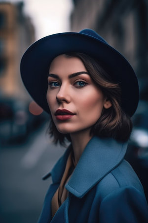 portrait of a beautiful and stylish woman in the cityの素材