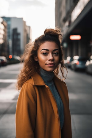 shot of a beautiful young woman in the cityの素材