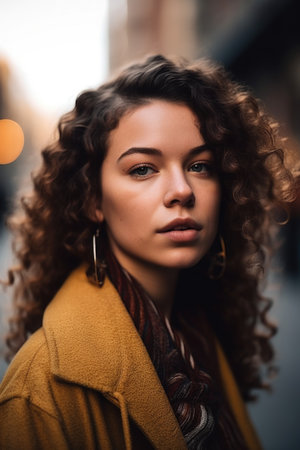 shot of a beautiful young woman in the cityの素材