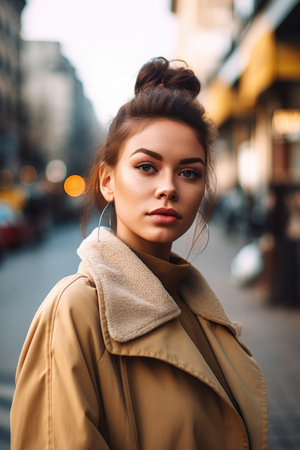 shot of a beautiful young woman posing in the cityの素材