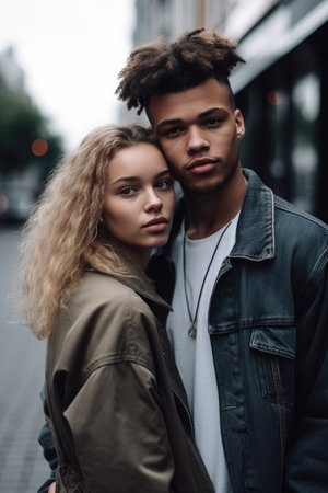 shot of a young couple on the streetの素材