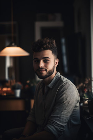 shot of a young man at homeの素材