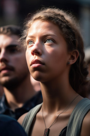 shot of a young woman looking shocked in support of an activistの素材