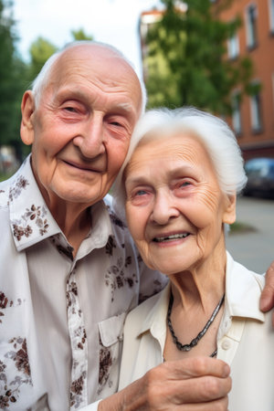 portrait of a senior couple taking selfies together outsideの素材