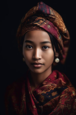 cropped shot of a young woman wearing traditional garmentsの素材
