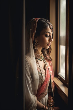 shot of a young woman getting ready for her wedding ceremonyの素材