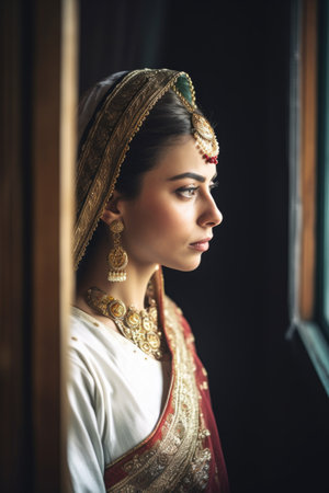 shot of a young woman getting ready for her wedding ceremonyの素材