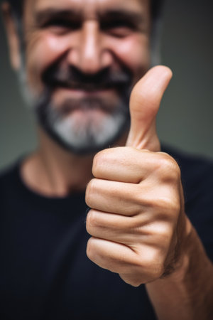 closeup shot of an unrecognizable man showing thumbs upの素材