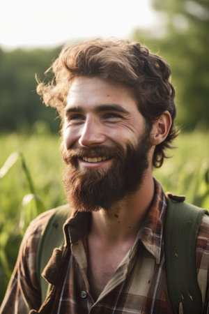 portrait of a happy young farmer working on his farmの素材