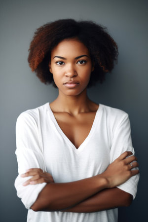 cropped shot of a beautiful young woman standing with her arms foldedの素材