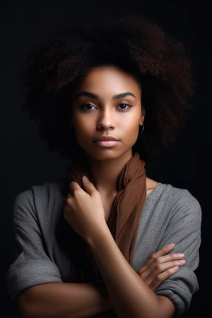 cropped shot of a beautiful young woman standing with her arms foldedの素材