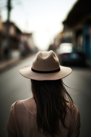 rearview shot of an unrecognizable young woman wearing a hatの素材