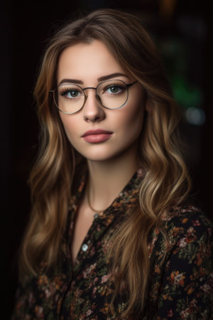 portrait of a beautiful young woman wearing designer glassesの素材
