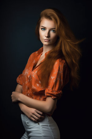 portrait of a beautiful and fashionable young model posing with her hand on her hipの素材