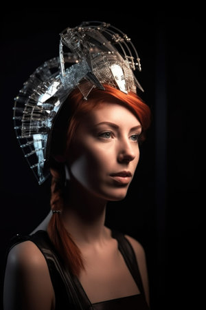 shot of a young woman wearing a futuristic headdressの素材
