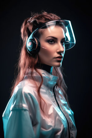 shot of a beautiful young woman wearing futuristic clothingの素材