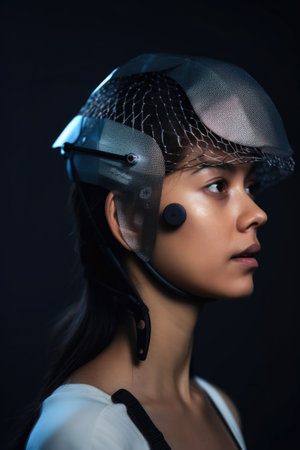 cropped shot of an unrecognizable woman wearing futuristic headgearの素材