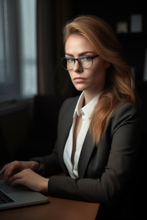 portrait of a young businesswoman using her laptop at workの素材
