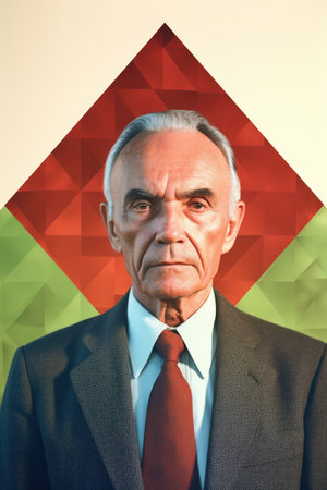 cropped portrait of an unidentifiable businessman superimposed on a geometric backgroundの素材