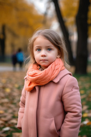 portrait of an adorable little girl standing in a parkの素材