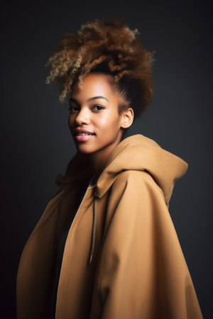 shot of a young woman wearing an oversized coat standing in front of copyspaceの素材