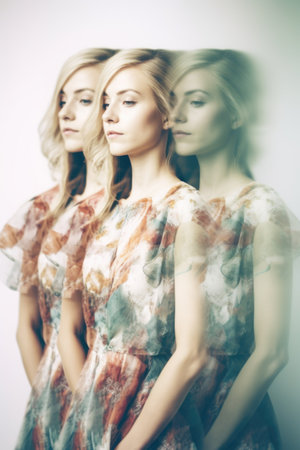 multiple exposure shot of a beautiful young woman wearing elegant summer dressesの素材