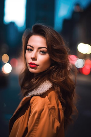 portrait of a beautiful young woman in the cityの素材