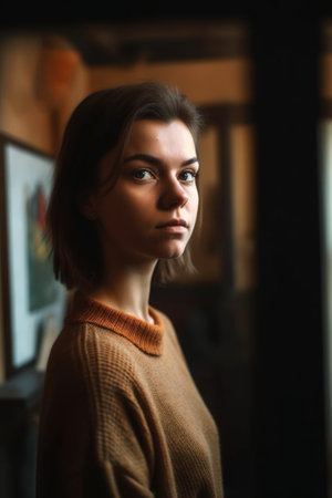 portrait of a young woman standing indoorsの素材