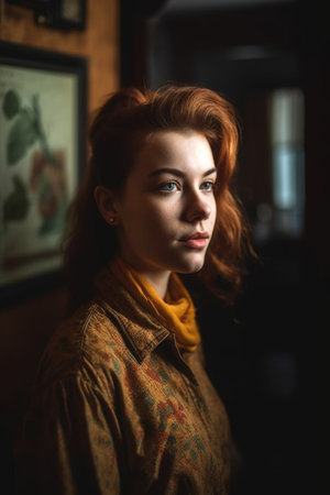 portrait of a young woman standing indoorsの素材