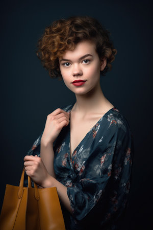 portrait of a confident young woman holding shopping bags against a studio backgroundの素材