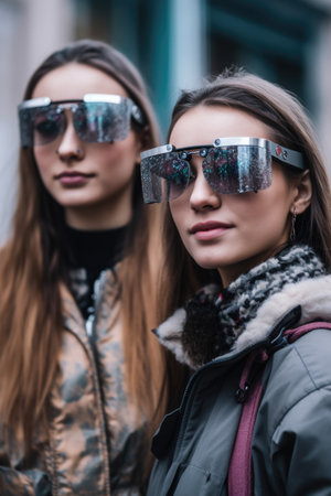 shot of two friends wearing smart glassesの素材
