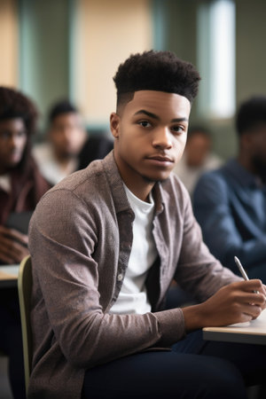 cropped shot of a handsome young man using his tablet while sitting in classの素材