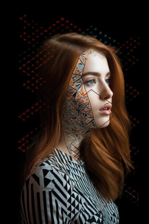 an attractive young woman with her ed as a geometric patternの素材
