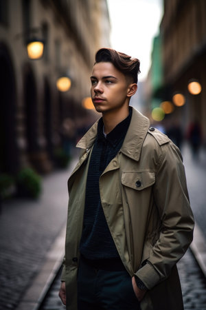 shot of a stylish young man walking in the cityの素材