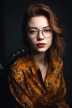 portrait of a stylish young woman wearing glassesの素材