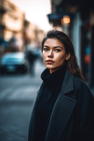 shot of a beautiful young woman standing in an urban settingの素材