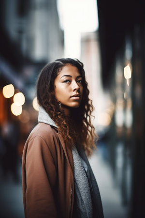 shot of a beautiful young woman standing in an urban settingの素材
