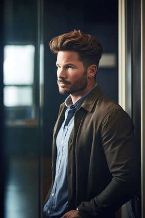 shot of a handsome man standing in an office spaceの素材