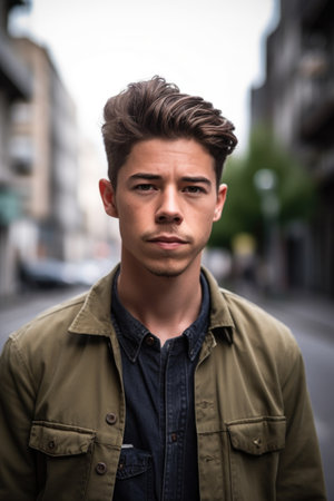 portrait of a handsome young man standing in an urban settingの素材