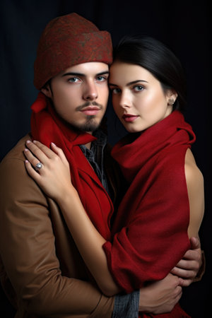 portrait of a fashionable stylish couple embracing in studioの素材