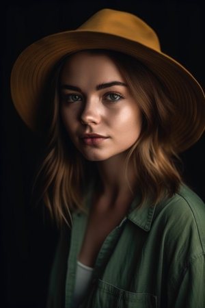 portrait of a stylish young woman in a trendy hatの素材