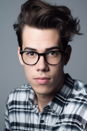 trendy man with trendy black and white glassesの素材