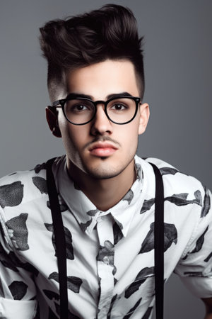 trendy man with trendy black and white glassesの素材